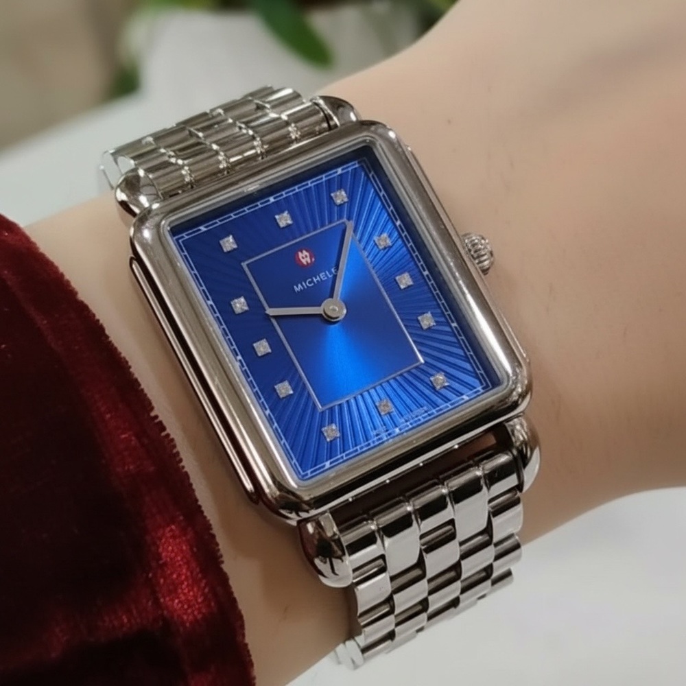 MICHELE Women's Deco II Blue Dial Bracelet w/Diamond Markers - Picture 10 of 10